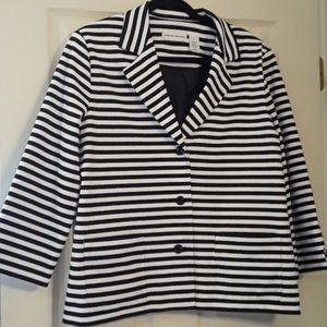Alfred Dunner Black White Stripe Lined Blazer 16
